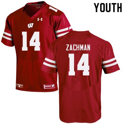 Youth Wisconsin Badgers NCAA #14 Preston Zachman Red Authentic Under Armour Stitched College Football Jersey ZD31V01VR